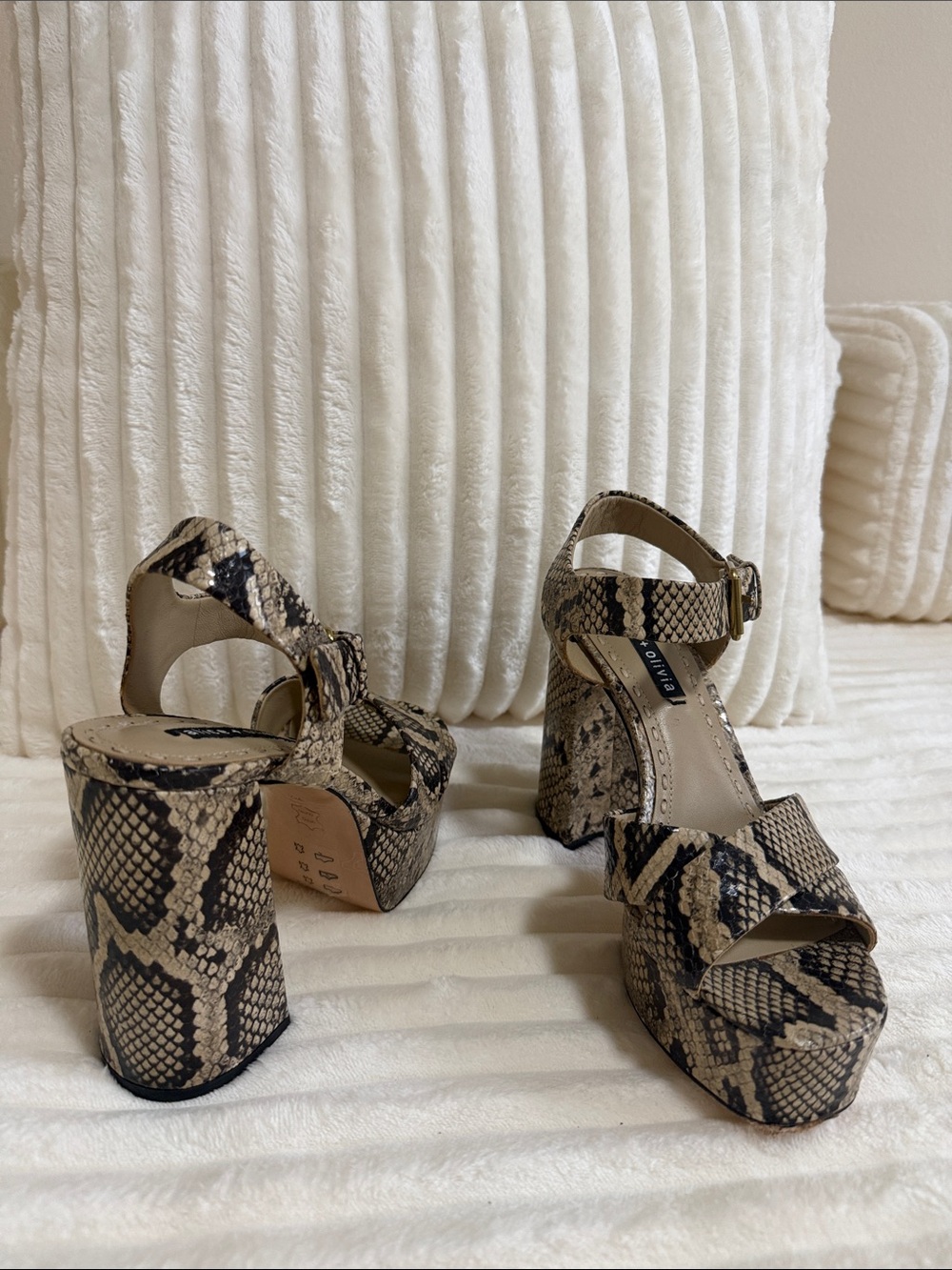 Alice + Olivia Neutral Snake-Print Platform Sandals